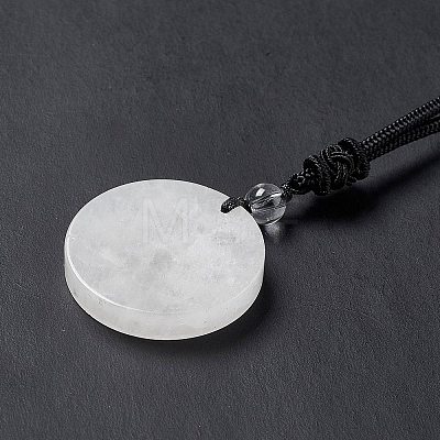 Natural Quartz Crystal Flat Round with Tree of Life Pendant Necklace with Nylon Cord for Women NJEW-P274-03-07-1
