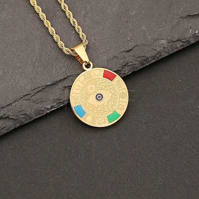 Stainless Steel Enamel Flat Round Pendant Rope Chain Necklaces for Women PW23033141586-1