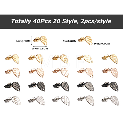  Jewelry 40Pcs 20 Style 304 Stainless Steel Stud Earring Findings STAS-PJ0001-23-1