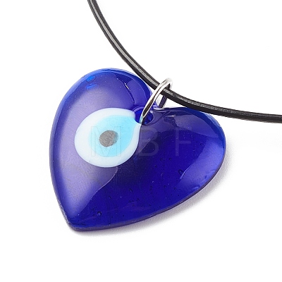 Heart with Evil Eye Lampwork Pendant Necklace with Leather Cord for Women NJEW-JN03924-01-1
