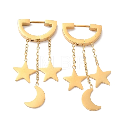 Ion Plating(IP) 304 Stainless Steel Star & Moon Dangle Hoop Earrings EJEW-E286-11G-1