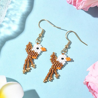 5 Pairs 304 Stainless Steel MIYUKI Glass Seed Beads Bird Dangle Earrings EJEW-MZ00555-1