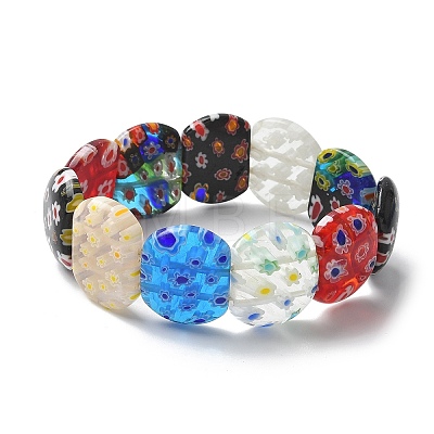 Handmade Millefiori Lampwork Beaded Stretch Bracelets for Men Women BJEW-G738-01B-15-1