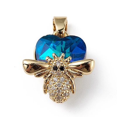 Real 18K Gold Plated Rack Plating Brass Micro Pave Clear Cubic Zirconia Pendants KK-C015-32G-1