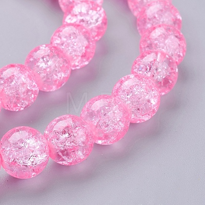 1Strand Hot Pink Transparent Crackle Glass Round Beads Strands X-CCG-Q001-10mm-02-1