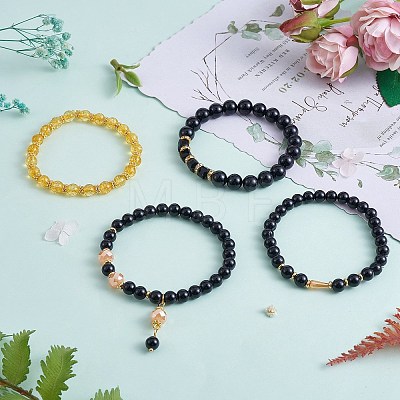 4Pcs 4 Style Synthetic Citrine & Natural Mashan Jade Stretch Bracelets Set with Glass Beaded BJEW-SW00105-01-1