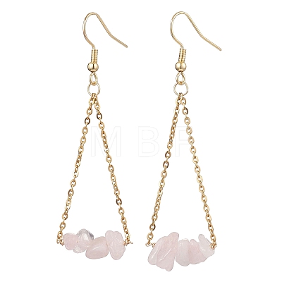 304 Stainless Steel with Natural Rose Quartz Dangle Earrings EJEW-JE06010-01-1