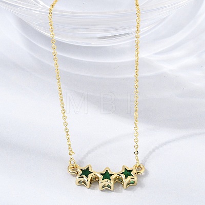 Brass Glass Triple Star Pendant Necklaces KK-CBAB173-03G-05-1