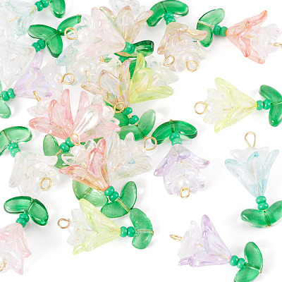 Transparent Acrylic Flower Pendants PALLOY-TADJ00011-1