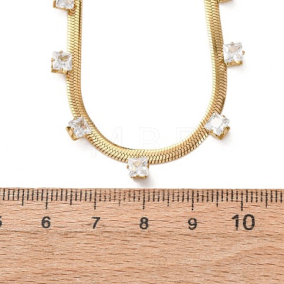 304 Stainless Steel Flat Snake Chain Necklaces with Square Cubic Zirconia NJEW-P355-02G-01-1