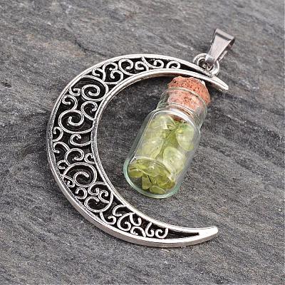 Column Glass Bottle with Peridot inside Pendants PALLOY-JF00170-03-1