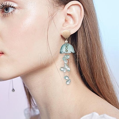 Glass Jellyfish with Shell Pearl Beaded Dangle Stud Earrings EJEW-TA00217-1
