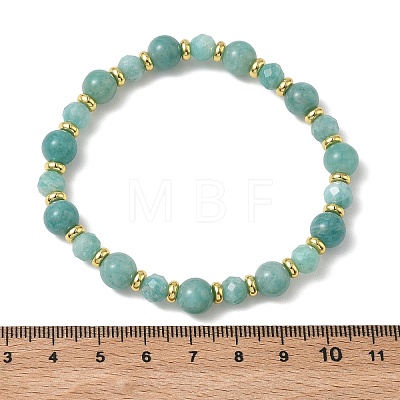 Natural Amazonite & Brass Beaded Stretch Bracelets for Women Men BJEW-JB13701-1