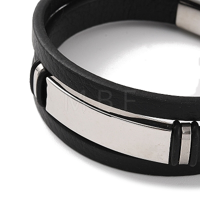 Men's Braided Black PU Leather Cord Multi-Strand Bracelets BJEW-K243-06P-1