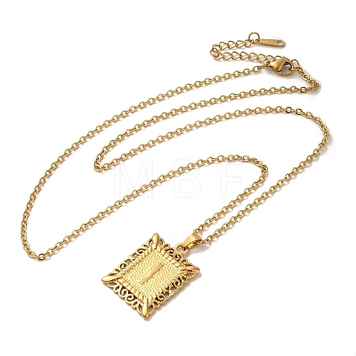 201 Stainless Steel Cable Chain Rectangle with Letter Pendant Necklaces NJEW-M070-01G-I-1