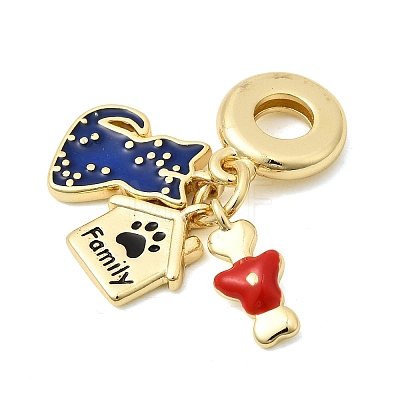 Brass Blue and Red Enamel European Dangle Charms KK-Z150-05G-1