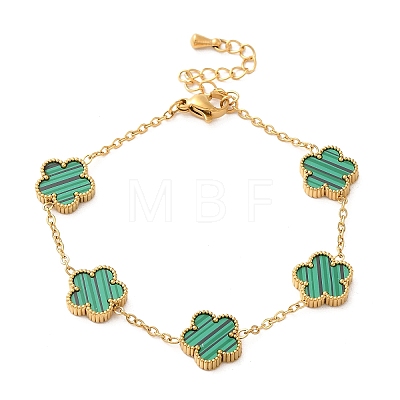 Ion Plating(IP) Resin Flower Link Chain Bracelet BJEW-H602-02G-03-1