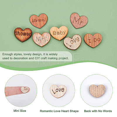 SUPERFINDINGS 4 Styles Heart with Love & Word Wood Cabochons WOOD-FH0001-90-1