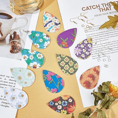 SUPERFINDINGS DIY 11Pairs Flower Pattern PU Leather Earring Making Kits DIY-FH0002-40-1