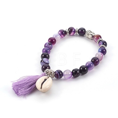 Natural Striped Agate/Banded Agate(Dyed) Beads Stretch Charm Bracelets BJEW-JB04041-M-1