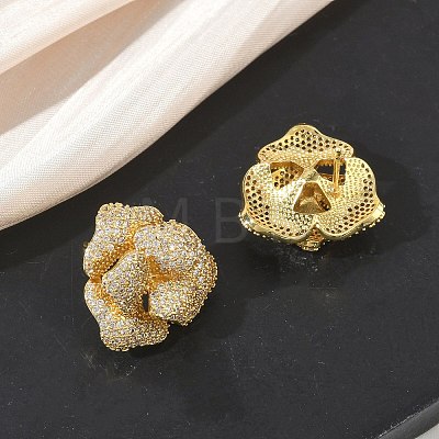 Camellia Flower Brass & Clear Cubic Zirconia Stud Earrings KK-CBA36A2-01G-1