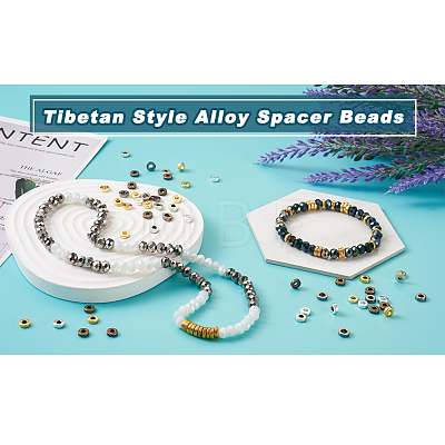 Kissitty 350Pcs 7 Colors Tibetan Style Alloy Beads TIBEB-KS0001-06-1