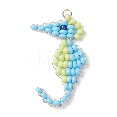 4Pcs Glass Seed Beaded Sea Horse Pendants PALLOY-MZ01138-1