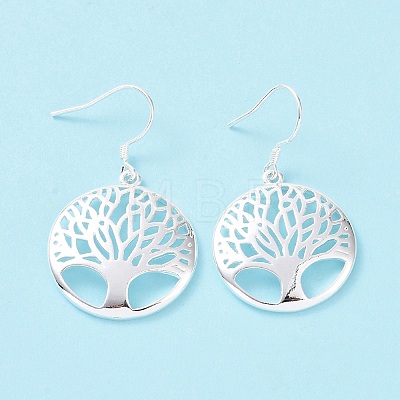 Silver Color Plated Brass Tree of Life Dangle Earrings EJEW-BB12301-1