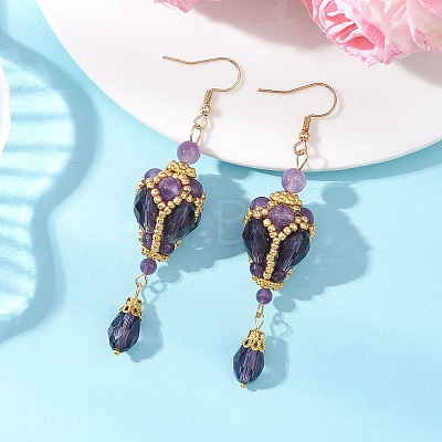 Teardrop Natural Amethyst & Glass Beaded Dangle Earrings EJEW-MZ00686-02-1