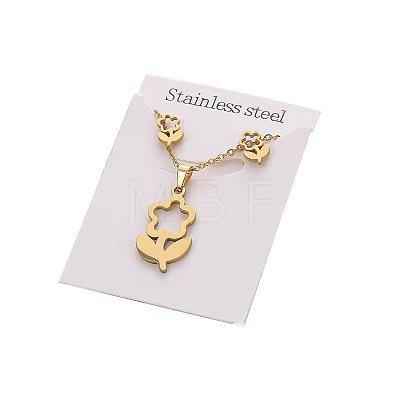 201 Stainless Steel Pendant Necklaces & Stud Earrings Sets FS-WG852B2-11-1