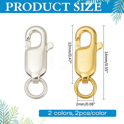 4Pcs 2 Colors 925 Sterling Silver Lobster Claw Clasps STER-ME0001-34-1