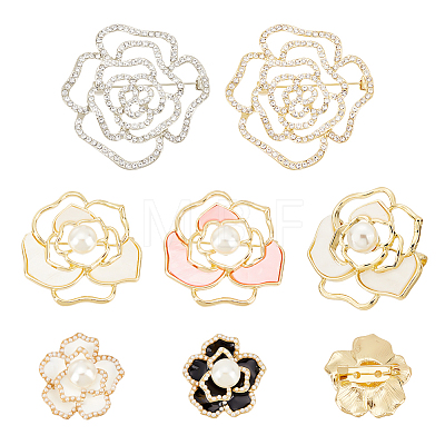 6Pcs 6 Style Flower Safety Pin Brooch for Women JEWB-AR0001-07-1