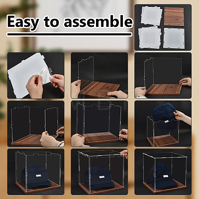 Clear Acrylic Minifigure Display Cases with Wooden Base ODIS-WH0030-348-1