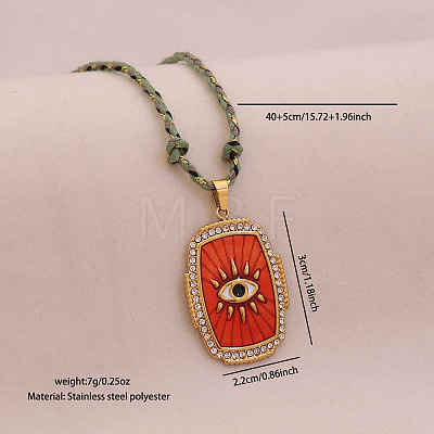 304 Stainless Steel Enamel Rectangle Medal with Eye Pendnat Necklaces FS-WGFFC06-04-1