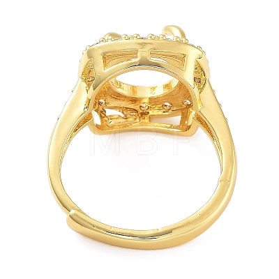 Rack Plating Square Brass Micro Pave Cubic Zirconia Adjustable Ring Components KK-Q819-11G-1