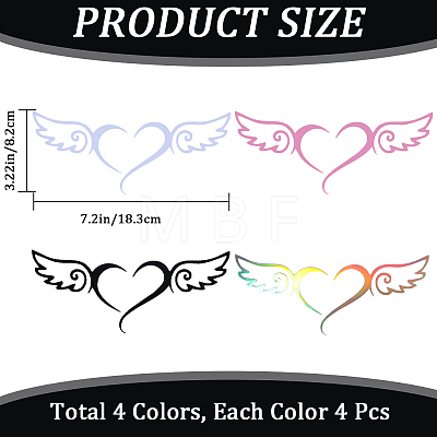 Gorgecraft 16 Sheets 4 Colors Heart with Wing PVC Waterproof Car Stickers DIY-GF0008-97-1