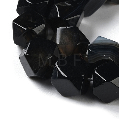 Natural Black Agate Star Cut Round Beads Strands G-M418-C14-01-1