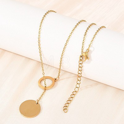 Adjustable 304 Stainless Steel Coin Pendant Lariat Necklaces NJEW-H093-01G-1
