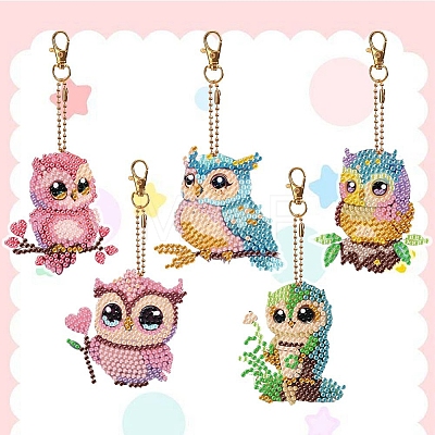 5Pcs DIY Diamond Painting Owl Keychain Kits PW-WG45147-01-1