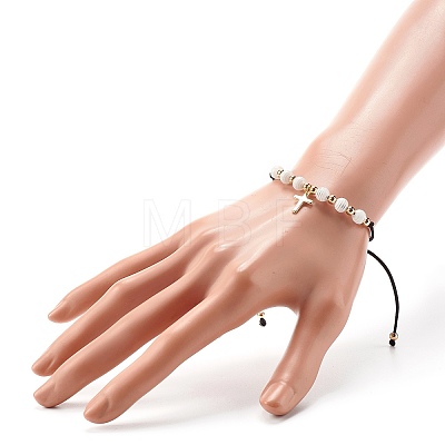 Strip Resin Round Beads Adjustable Cord Bracelet for Girl Women BJEW-JB06754-1