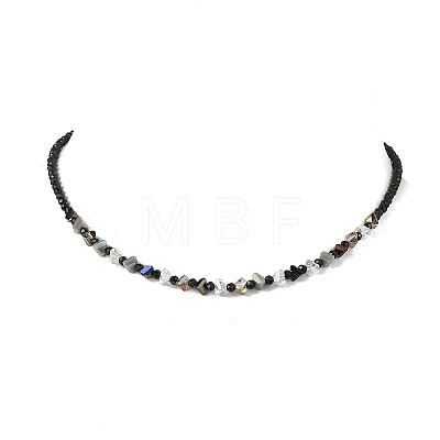 Electroplate Glass Triangle and Faceted Round Natural Black Spinel Beaded Necklaces for Women NJEW-JN05666-1