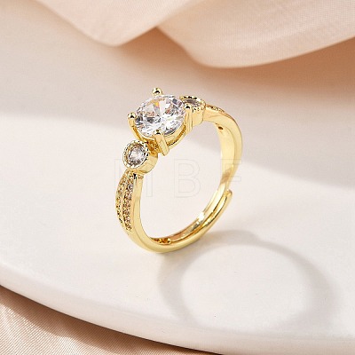 Brass Micro Pave Clear Cubic Zirconia Finger Rings for Women RJEW-U049-02G-1