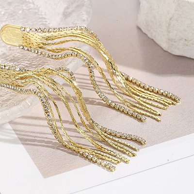 Cubic Zirconia Chains Tassel Earrings EJEW-P236-03G-1