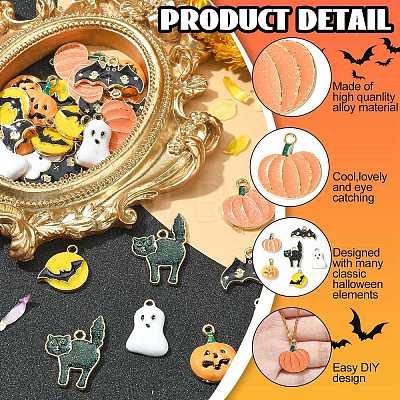 30Pcs 6 Styles Halloween Rack Plating Alloy Enamel Pendants PALLOY-CJ0002-32-1