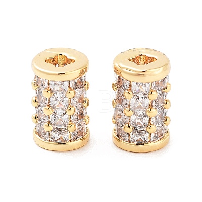 Column Brass Micro Pave Clear Cubic Zirconia Beads KK-S394-05F-1