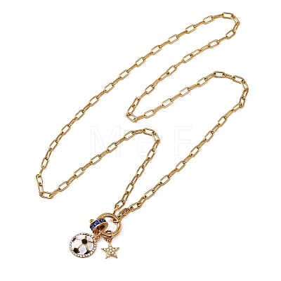 Sports 304 Stainless Steel Crystal & Capri Blue Enamel Star Ball Pendant Necklaces for Women NJEW-A072-01B-G-1