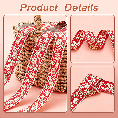 Ethnic Style Flower Pattern Polyester Ribbon OCOR-WH0047-48-1