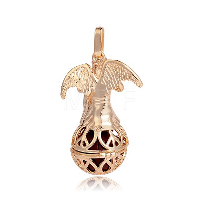 Golden Plated Brass Hollow Round Cage Pendants KK-J249-08G-1