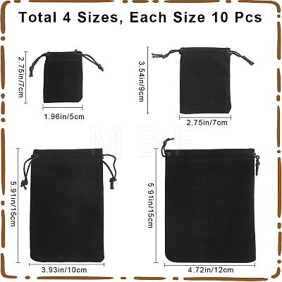 CREATCABIN 40Pcs 4 Style Rectangle Velvet Pouches TP-CN0001-02-1