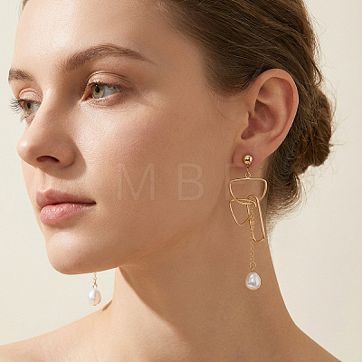 Alloy & Imitation Pearl Tassel Stud Earrings WG1A3A1-01-1